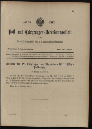 Post- und Telegraphen-Verordnungsblatt für das Verwaltungsgebiet des K.-K. Handelsministeriums 19120208 Seite: 1