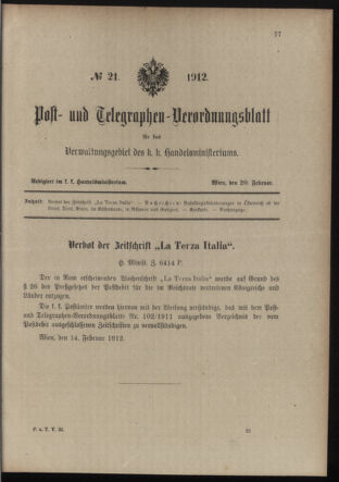 Post- und Telegraphen-Verordnungsblatt für das Verwaltungsgebiet des K.-K. Handelsministeriums 19120220 Seite: 1