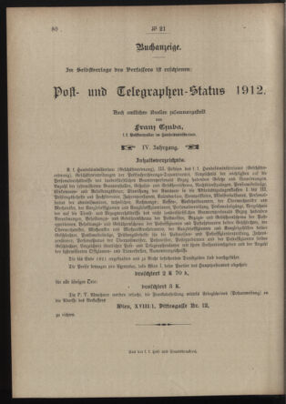 Post- und Telegraphen-Verordnungsblatt für das Verwaltungsgebiet des K.-K. Handelsministeriums 19120220 Seite: 4