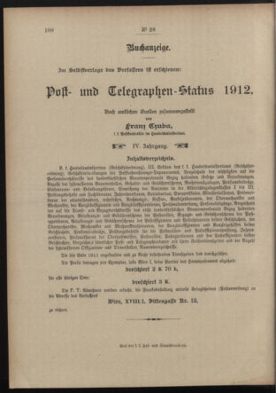 Post- und Telegraphen-Verordnungsblatt für das Verwaltungsgebiet des K.-K. Handelsministeriums 19120229 Seite: 4