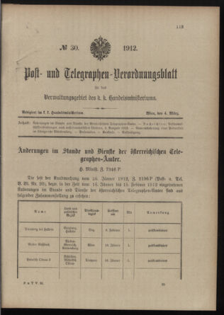 Post- und Telegraphen-Verordnungsblatt für das Verwaltungsgebiet des K.-K. Handelsministeriums 19120304 Seite: 1