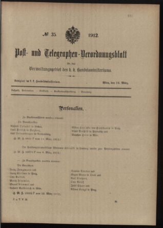 Post- und Telegraphen-Verordnungsblatt für das Verwaltungsgebiet des K.-K. Handelsministeriums 19120316 Seite: 1