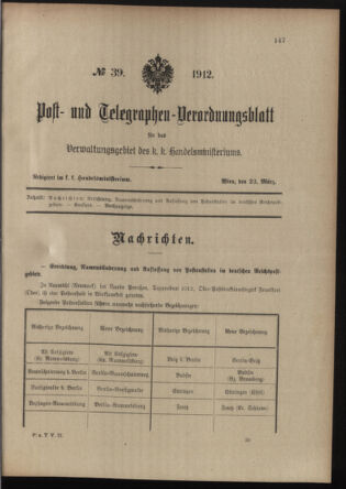 Post- und Telegraphen-Verordnungsblatt für das Verwaltungsgebiet des K.-K. Handelsministeriums 19120323 Seite: 1