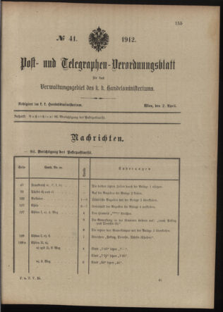 Post- und Telegraphen-Verordnungsblatt für das Verwaltungsgebiet des K.-K. Handelsministeriums 19120402 Seite: 1