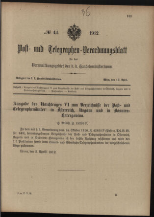 Post- und Telegraphen-Verordnungsblatt für das Verwaltungsgebiet des K.-K. Handelsministeriums