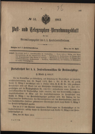 Post- und Telegraphen-Verordnungsblatt für das Verwaltungsgebiet des K.-K. Handelsministeriums 19120430 Seite: 1