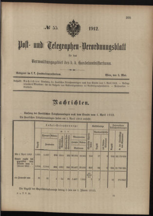 Post- und Telegraphen-Verordnungsblatt für das Verwaltungsgebiet des K.-K. Handelsministeriums 19120503 Seite: 1