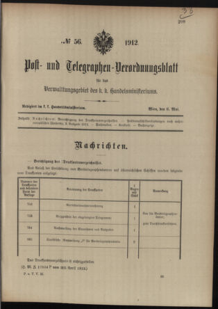 Post- und Telegraphen-Verordnungsblatt für das Verwaltungsgebiet des K.-K. Handelsministeriums 19120506 Seite: 1