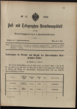 Post- und Telegraphen-Verordnungsblatt für das Verwaltungsgebiet des K.-K. Handelsministeriums 19120509 Seite: 1