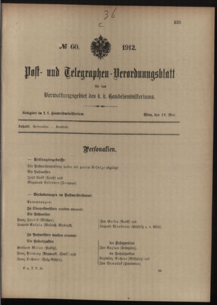 Post- und Telegraphen-Verordnungsblatt für das Verwaltungsgebiet des K.-K. Handelsministeriums 19120518 Seite: 1