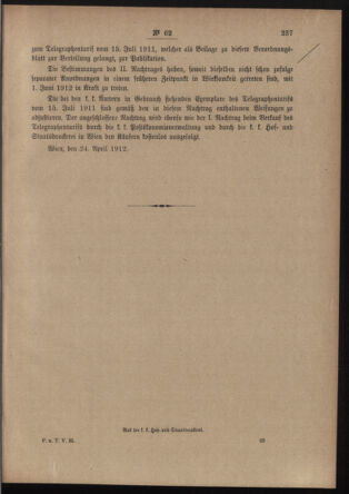 Post- und Telegraphen-Verordnungsblatt für das Verwaltungsgebiet des K.-K. Handelsministeriums 19120523 Seite: 5