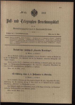 Post- und Telegraphen-Verordnungsblatt für das Verwaltungsgebiet des K.-K. Handelsministeriums 19120529 Seite: 1