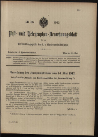 Post- und Telegraphen-Verordnungsblatt für das Verwaltungsgebiet des K.-K. Handelsministeriums 19120531 Seite: 1