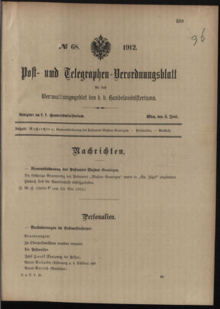 Post- und Telegraphen-Verordnungsblatt für das Verwaltungsgebiet des K.-K. Handelsministeriums 19120603 Seite: 1