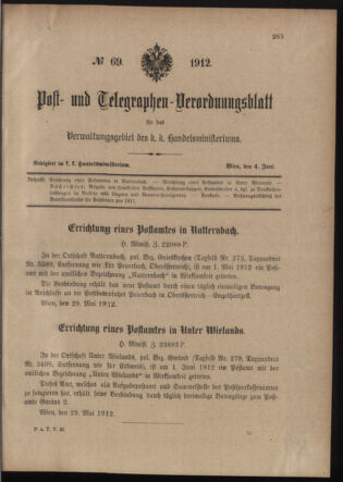 Post- und Telegraphen-Verordnungsblatt für das Verwaltungsgebiet des K.-K. Handelsministeriums 19120604 Seite: 1