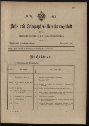 Post- und Telegraphen-Verordnungsblatt für das Verwaltungsgebiet des K.-K. Handelsministeriums 19120605 Seite: 7