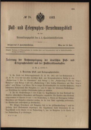 Post- und Telegraphen-Verordnungsblatt für das Verwaltungsgebiet des K.-K. Handelsministeriums 19120624 Seite: 1