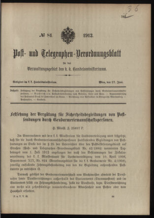 Post- und Telegraphen-Verordnungsblatt für das Verwaltungsgebiet des K.-K. Handelsministeriums 19120627 Seite: 1