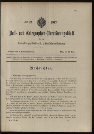 Post- und Telegraphen-Verordnungsblatt für das Verwaltungsgebiet des K.-K. Handelsministeriums 19120628 Seite: 1