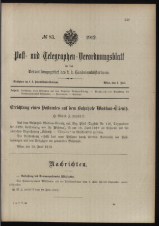 Post- und Telegraphen-Verordnungsblatt für das Verwaltungsgebiet des K.-K. Handelsministeriums 19120701 Seite: 1