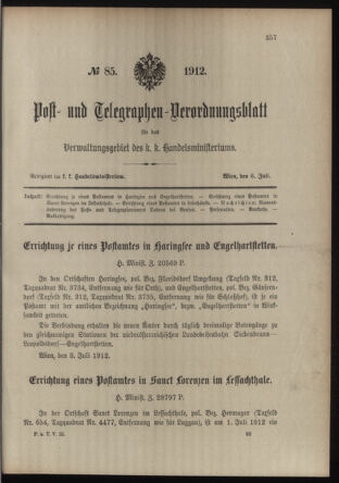 Post- und Telegraphen-Verordnungsblatt für das Verwaltungsgebiet des K.-K. Handelsministeriums 19120706 Seite: 1