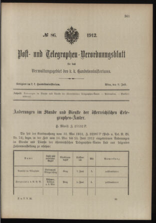 Post- und Telegraphen-Verordnungsblatt für das Verwaltungsgebiet des K.-K. Handelsministeriums 19120709 Seite: 1