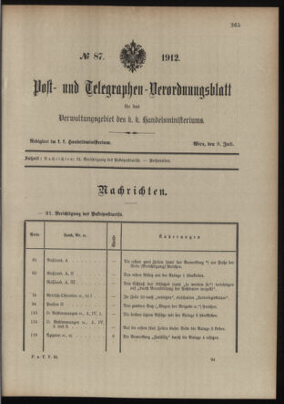 Post- und Telegraphen-Verordnungsblatt für das Verwaltungsgebiet des K.-K. Handelsministeriums 19120709 Seite: 5