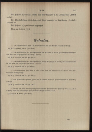 Post- und Telegraphen-Verordnungsblatt für das Verwaltungsgebiet des K.-K. Handelsministeriums 19120717 Seite: 3