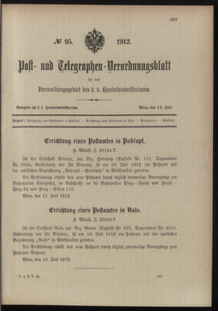 Post- und Telegraphen-Verordnungsblatt für das Verwaltungsgebiet des K.-K. Handelsministeriums 19120719 Seite: 1