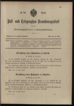 Post- und Telegraphen-Verordnungsblatt für das Verwaltungsgebiet des K.-K. Handelsministeriums 19120722 Seite: 1