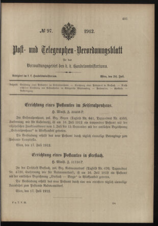 Post- und Telegraphen-Verordnungsblatt für das Verwaltungsgebiet des K.-K. Handelsministeriums 19120724 Seite: 1