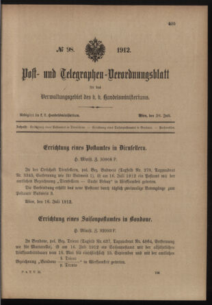 Post- und Telegraphen-Verordnungsblatt für das Verwaltungsgebiet des K.-K. Handelsministeriums 19120726 Seite: 1