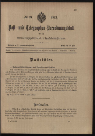 Post- und Telegraphen-Verordnungsblatt für das Verwaltungsgebiet des K.-K. Handelsministeriums 19120729 Seite: 1