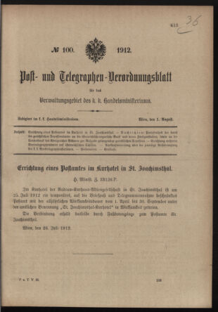 Post- und Telegraphen-Verordnungsblatt für das Verwaltungsgebiet des K.-K. Handelsministeriums 19120801 Seite: 1