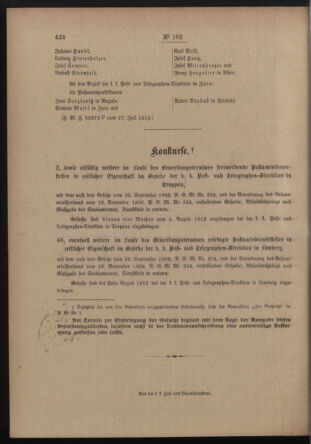 Post- und Telegraphen-Verordnungsblatt für das Verwaltungsgebiet des K.-K. Handelsministeriums 19120807 Seite: 4