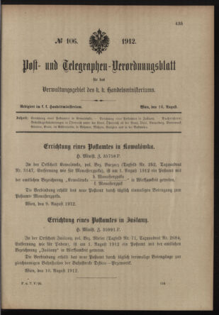 Post- und Telegraphen-Verordnungsblatt für das Verwaltungsgebiet des K.-K. Handelsministeriums