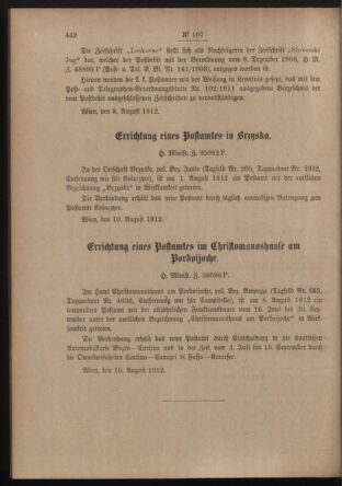 Post- und Telegraphen-Verordnungsblatt für das Verwaltungsgebiet des K.-K. Handelsministeriums 19120819 Seite: 2