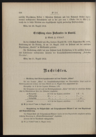 Post- und Telegraphen-Verordnungsblatt für das Verwaltungsgebiet des K.-K. Handelsministeriums 19120826 Seite: 2