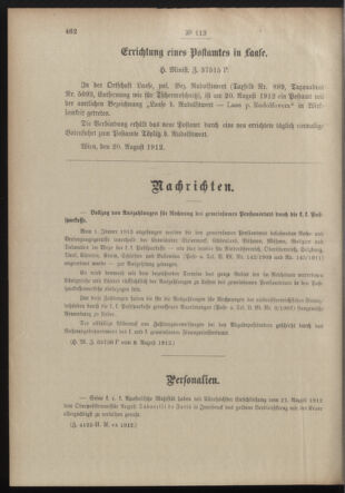 Post- und Telegraphen-Verordnungsblatt für das Verwaltungsgebiet des K.-K. Handelsministeriums 19120829 Seite: 2