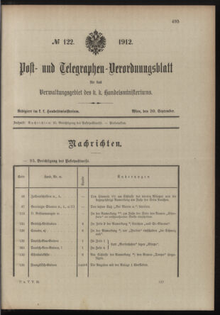 Post- und Telegraphen-Verordnungsblatt für das Verwaltungsgebiet des K.-K. Handelsministeriums 19120920 Seite: 1