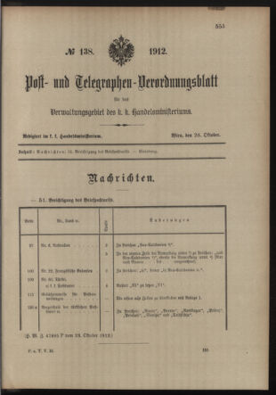 Post- und Telegraphen-Verordnungsblatt für das Verwaltungsgebiet des K.-K. Handelsministeriums 19121026 Seite: 1