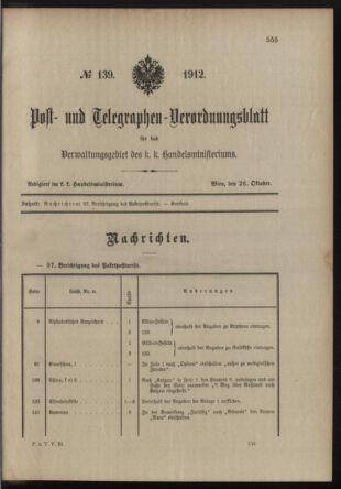 Post- und Telegraphen-Verordnungsblatt für das Verwaltungsgebiet des K.-K. Handelsministeriums 19121026 Seite: 5