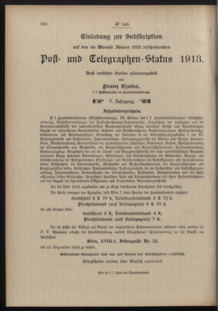 Post- und Telegraphen-Verordnungsblatt für das Verwaltungsgebiet des K.-K. Handelsministeriums 19121111 Seite: 4