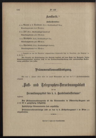 Post- und Telegraphen-Verordnungsblatt für das Verwaltungsgebiet des K.-K. Handelsministeriums 19121112 Seite: 6