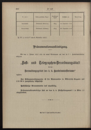 Post- und Telegraphen-Verordnungsblatt für das Verwaltungsgebiet des K.-K. Handelsministeriums 19121118 Seite: 10