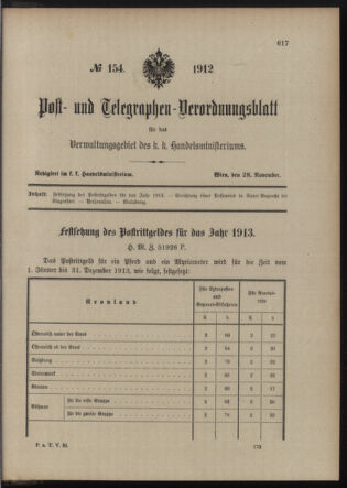 Post- und Telegraphen-Verordnungsblatt für das Verwaltungsgebiet des K.-K. Handelsministeriums 19121128 Seite: 1