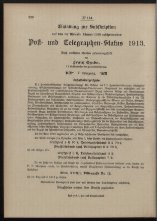 Post- und Telegraphen-Verordnungsblatt für das Verwaltungsgebiet des K.-K. Handelsministeriums 19121128 Seite: 4