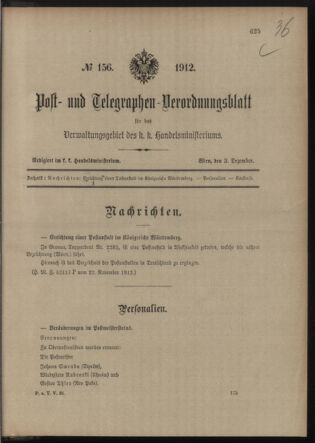 Post- und Telegraphen-Verordnungsblatt für das Verwaltungsgebiet des K.-K. Handelsministeriums 19121203 Seite: 1