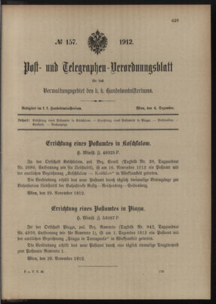 Post- und Telegraphen-Verordnungsblatt für das Verwaltungsgebiet des K.-K. Handelsministeriums 19121204 Seite: 1