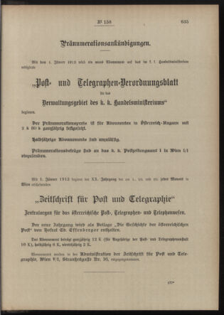 Post- und Telegraphen-Verordnungsblatt für das Verwaltungsgebiet des K.-K. Handelsministeriums 19121206 Seite: 3